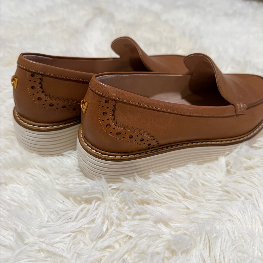 Cole Haan Brown Leather Loafers with Brogue Detail